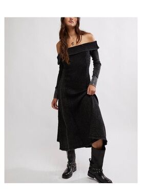 FREE PEOPLE Monty Midi Dress / Washed Black